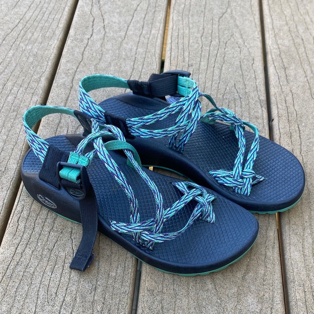 Chaco Women's Black and Teal Strappy Sandals, Hiking Shoes